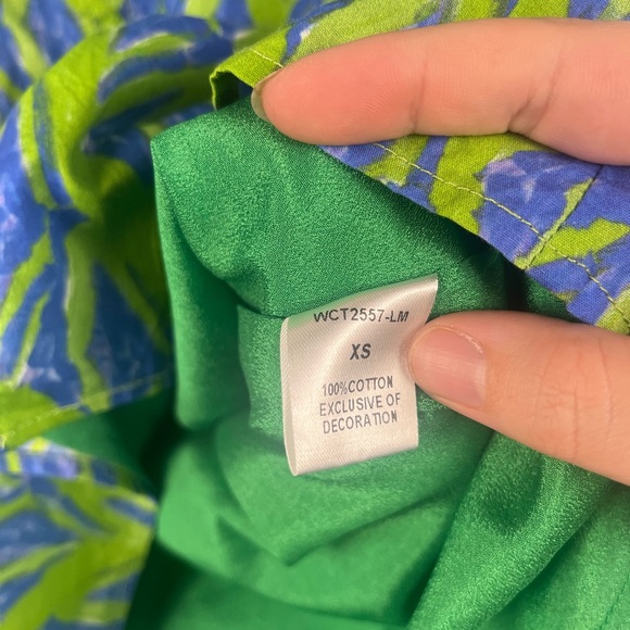 THML Green and Blue 100% cotton mini dress flutter sleeves size XS - Picture 4 of 6